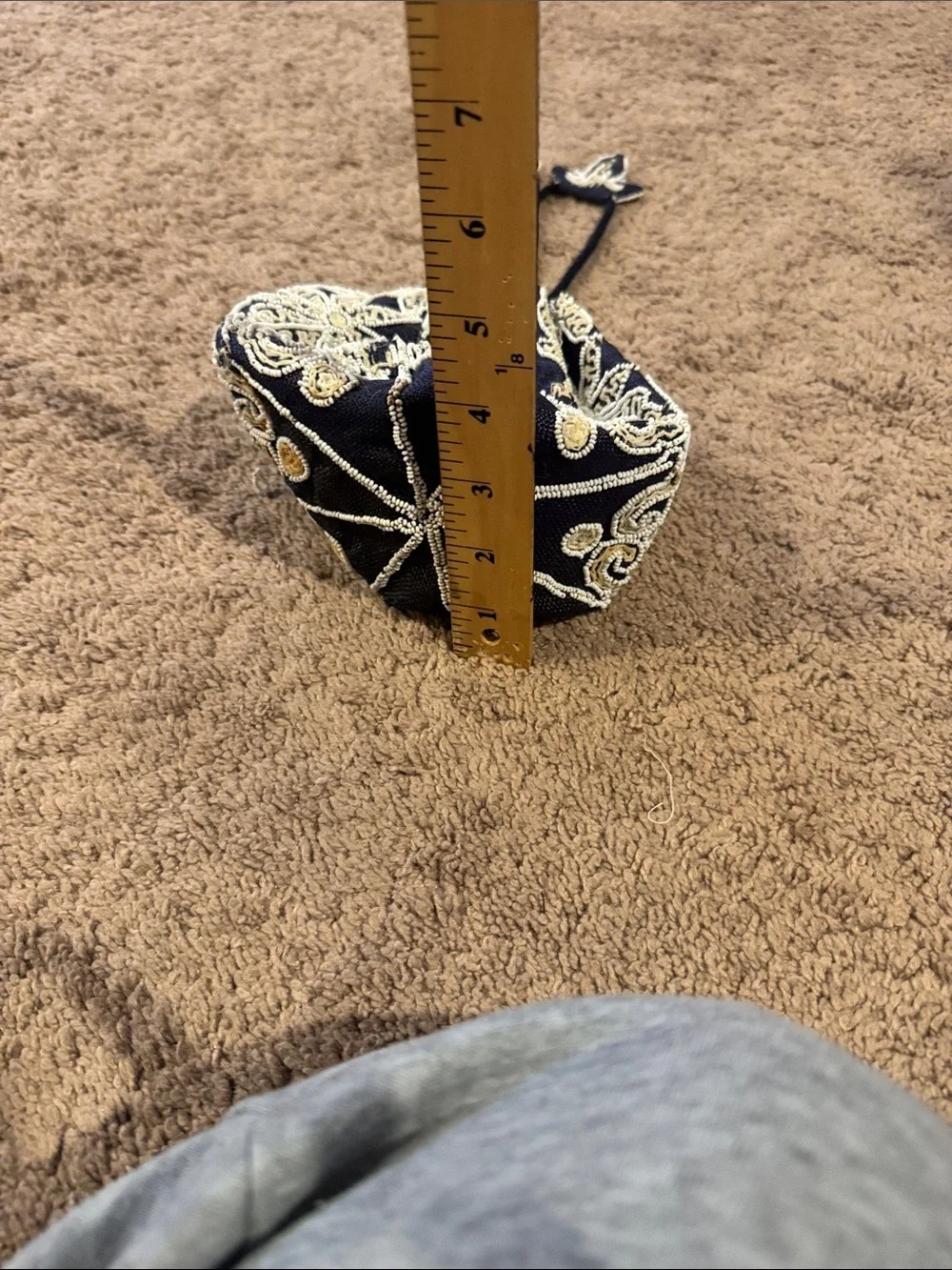 Black Beaded Floral Drawstring Evening Bag cinch top nylon straps ornate vintage